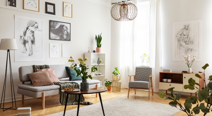 Location immobilière – un salon meublé et décoré dans un appartement à louer