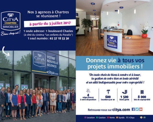 Citya Immobilier regroupe ses 3 agences de Chartres en un seul et même lieu, afin d’être au plus prè