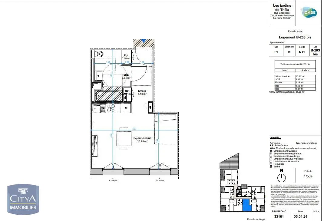 Photo 1 Appartement 1 pièce 31.65m²