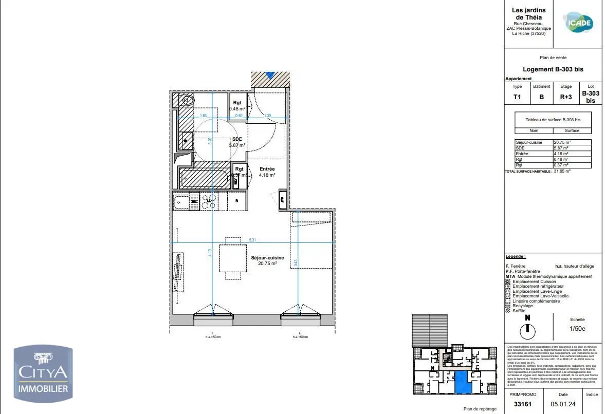 Photo 2 Appartement 1 pièce 31.65m²