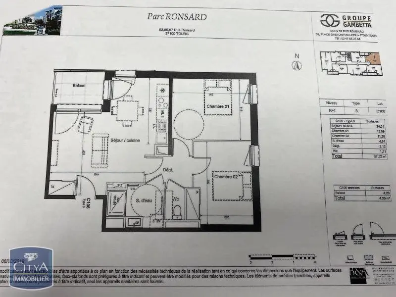 Photo 3 Appartement 3 pièces 57.52m²