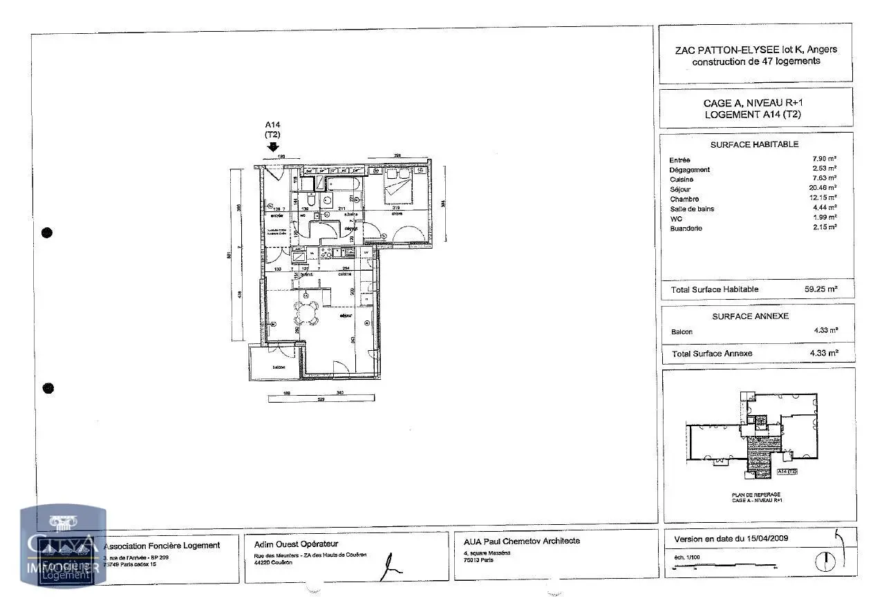 Photo 1 Appartement 2 pièces 59.25m²
