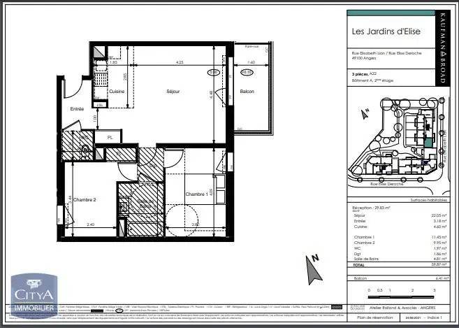 Photo 1 Appartement 3 pièces 59.87m²