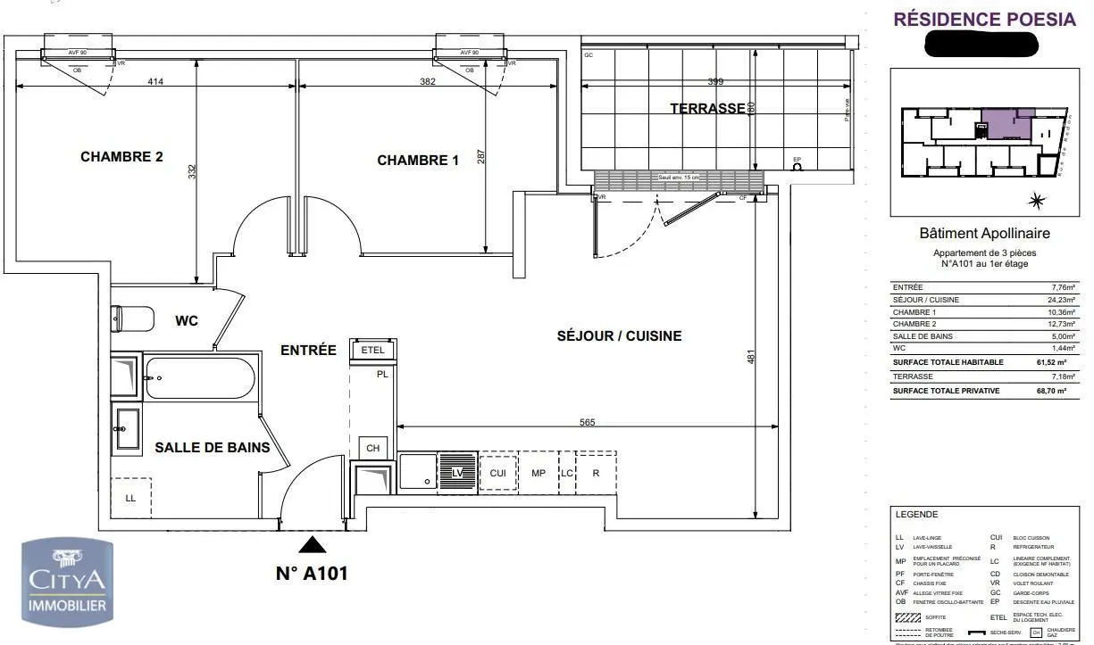 Photo 1 Appartement 3 pièces 61.52m²