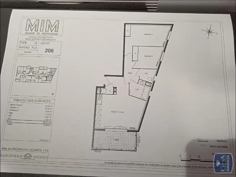 Photo 2 Appartement 3 pièces 60.36m²