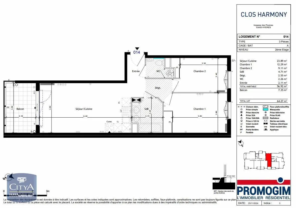Photo 1 Appartement 3 pièces 56.92m²