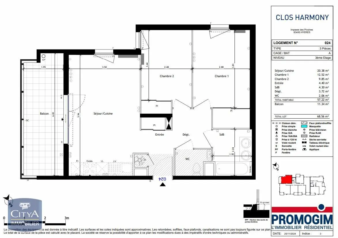 Photo 1 Appartement 3 pièces 57.22m²