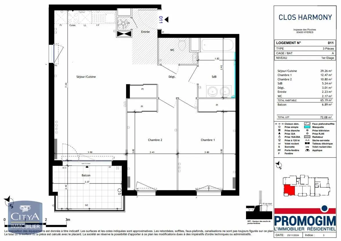 Photo 1 Appartement 3 pièces 65.19m²