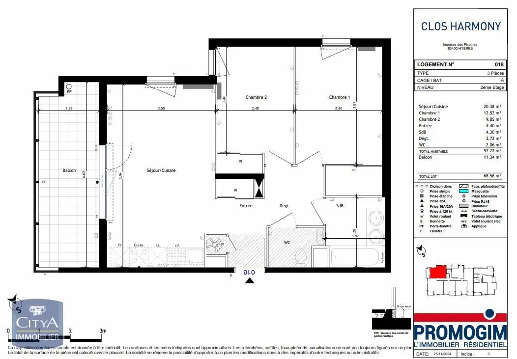 Photo 1 Appartement 3 pièces 57.22m²