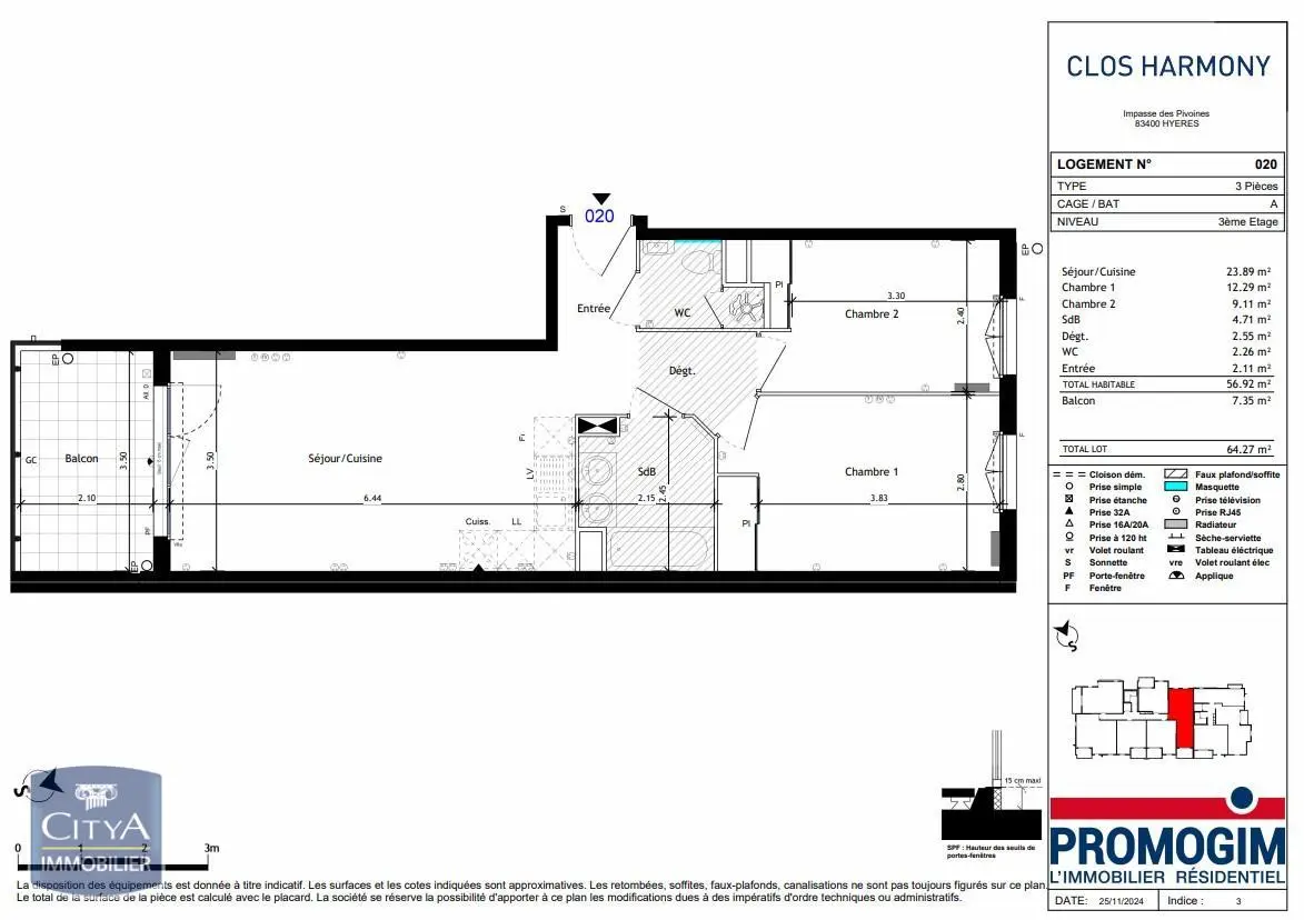 Photo 1 Appartement 3 pièces 56.92m²