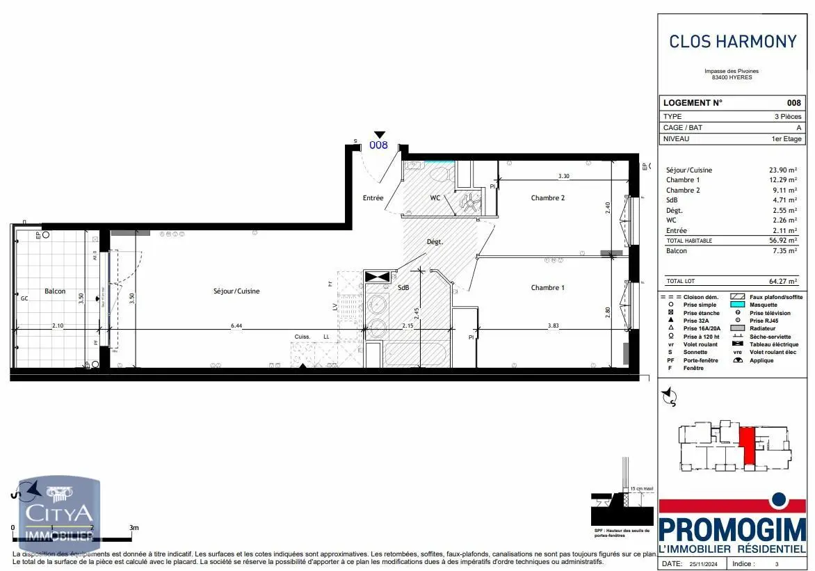 Photo 1 Appartement 3 pièces 56.92m²