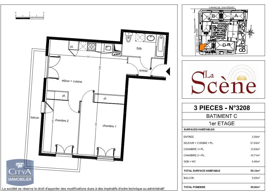Photo 2 Appartement 3 pièces 52.75m²