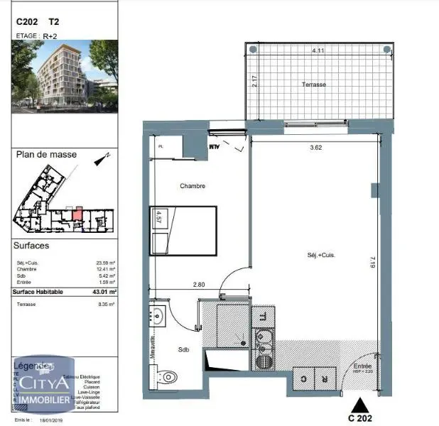 Photo 2 Appartement 2 pièces 43.01m²