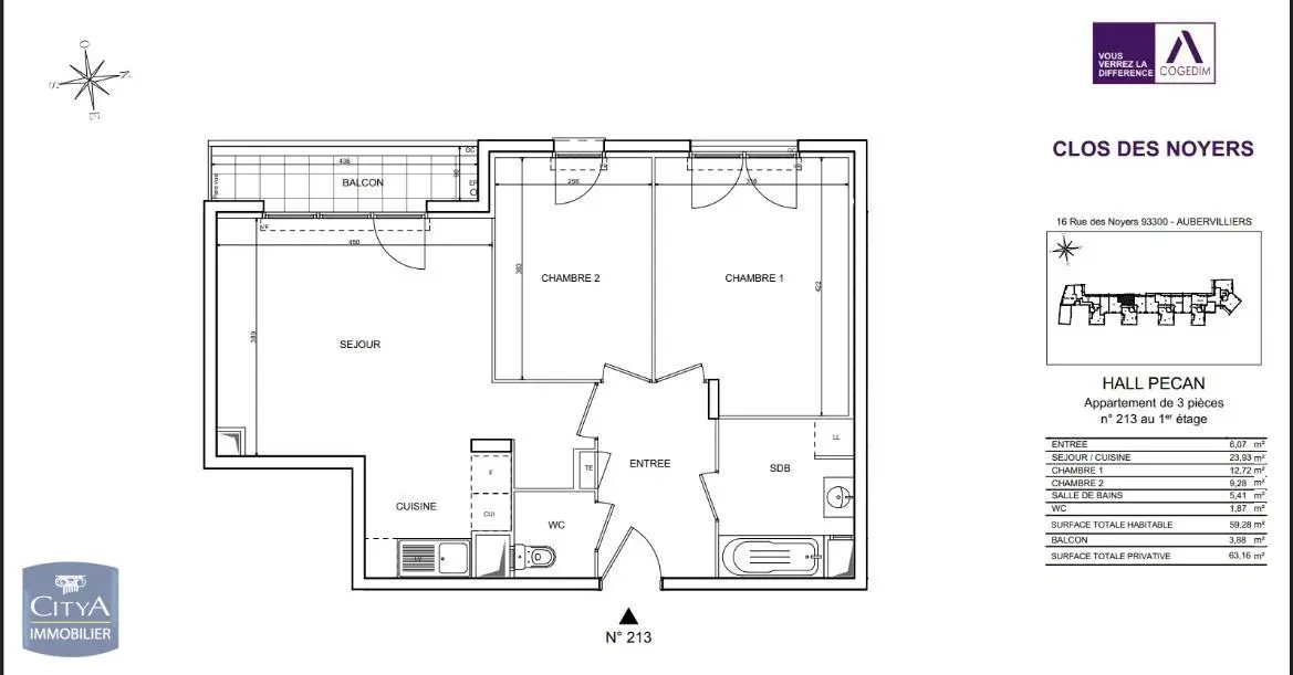 Photo 1 Appartement 3 pièces 59.28m²