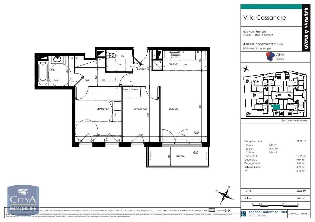 Photo 1 Appartement 3 pièces 55.9m²
