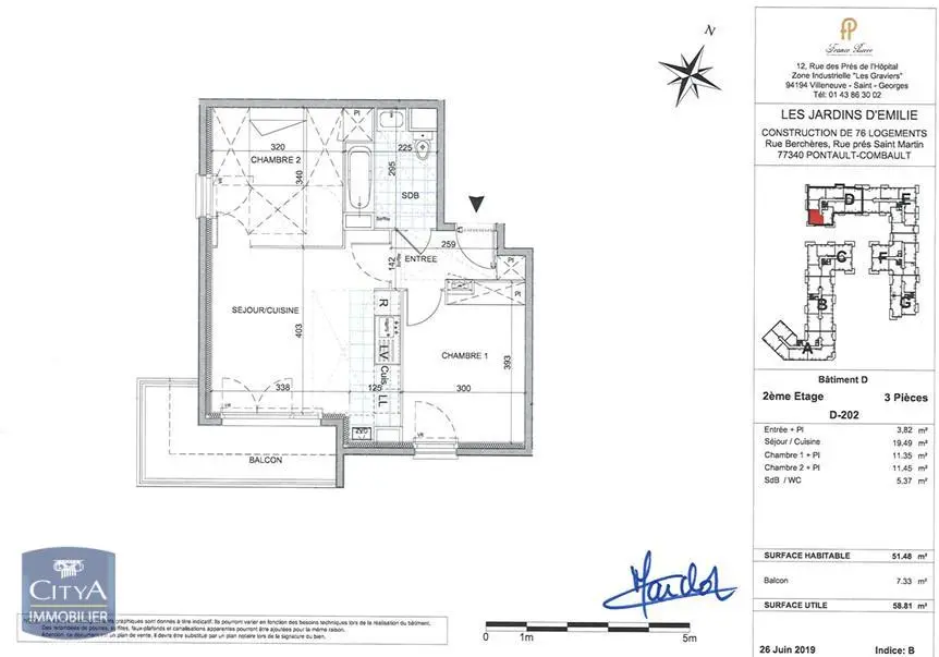 Pontault-Combault (77340) Appartement 3 pièces 51.48m² photo 2