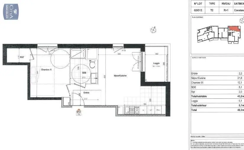 Photo 2 Appartement 2 pièces 42.8m²