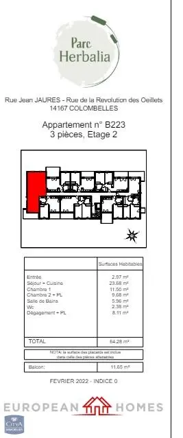 Photo 3 Appartement 3 pièces 64.28m²