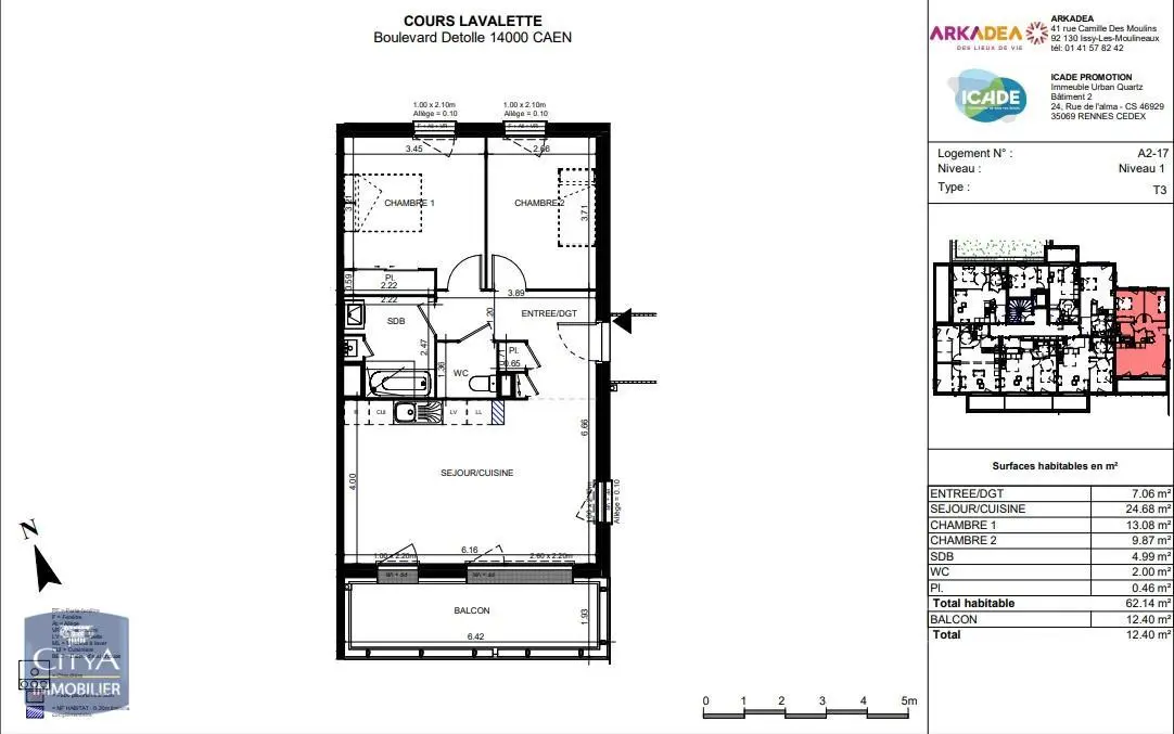 Photo 2 Appartement 3 pièces 62.14m²