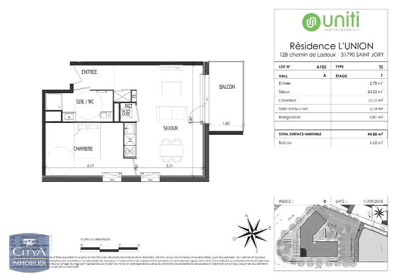 Photo 2 Appartement 2 pièces 45.44m²