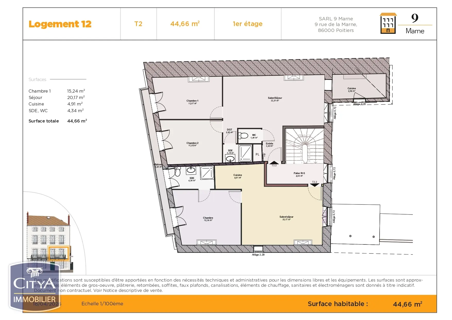 Photo 1 Appartement 2 pièces 44.66m²