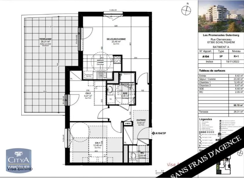 Photo 1 Appartement 3 pièces 60.19m²