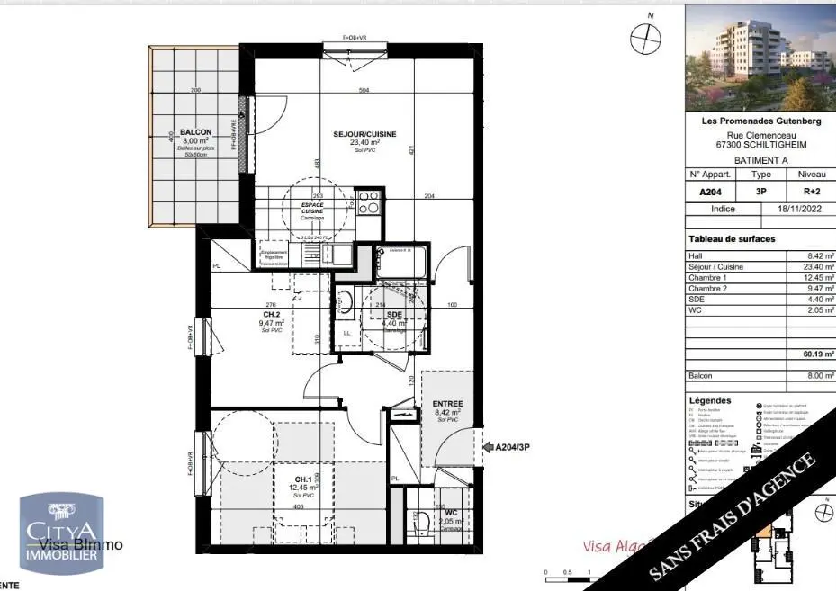 Photo 1 Appartement 3 pièces 60.19m²