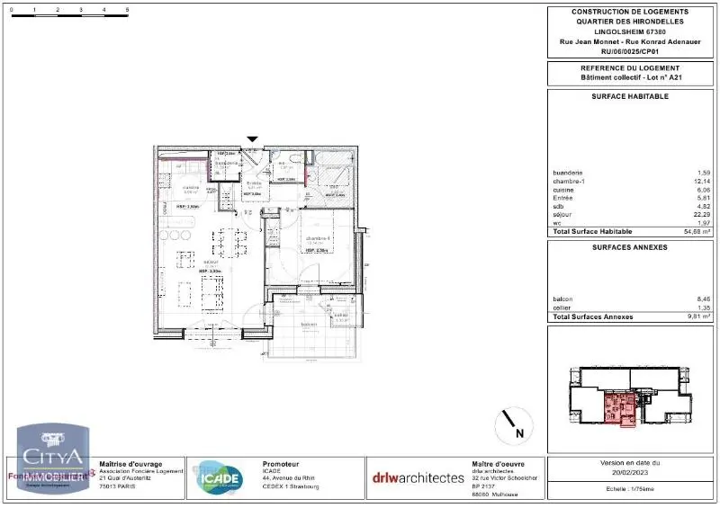 Photo 2 Appartement 2 pièces 54.68m²