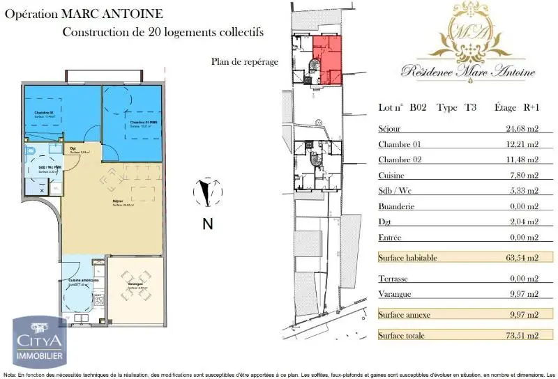 Photo 2 Appartement 3 pièces 63.54m²