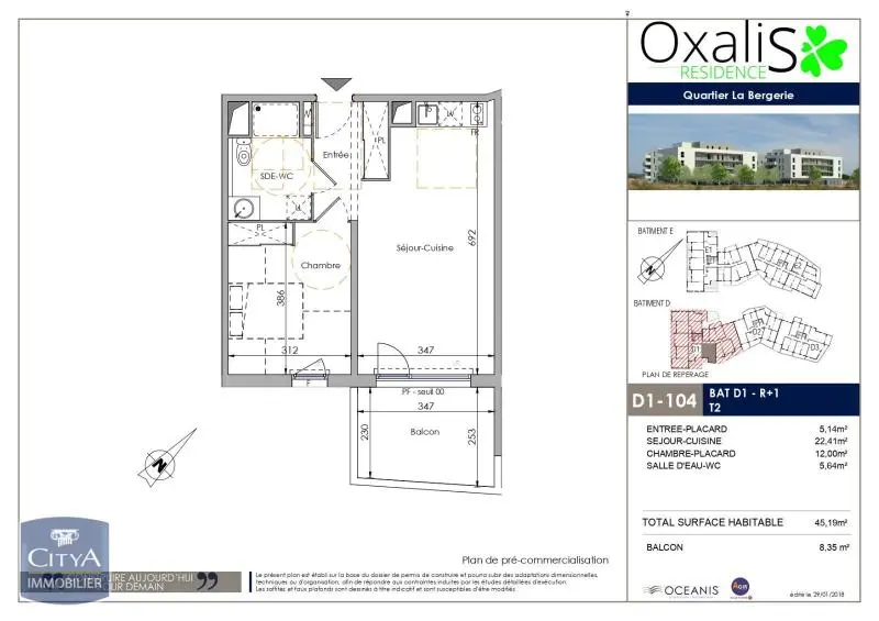 Photo 1 Appartement 2 pièces 45.19m²