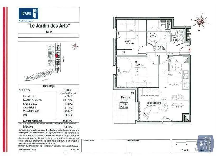 Photo 2 Appartement 3 pièces 57.52m²