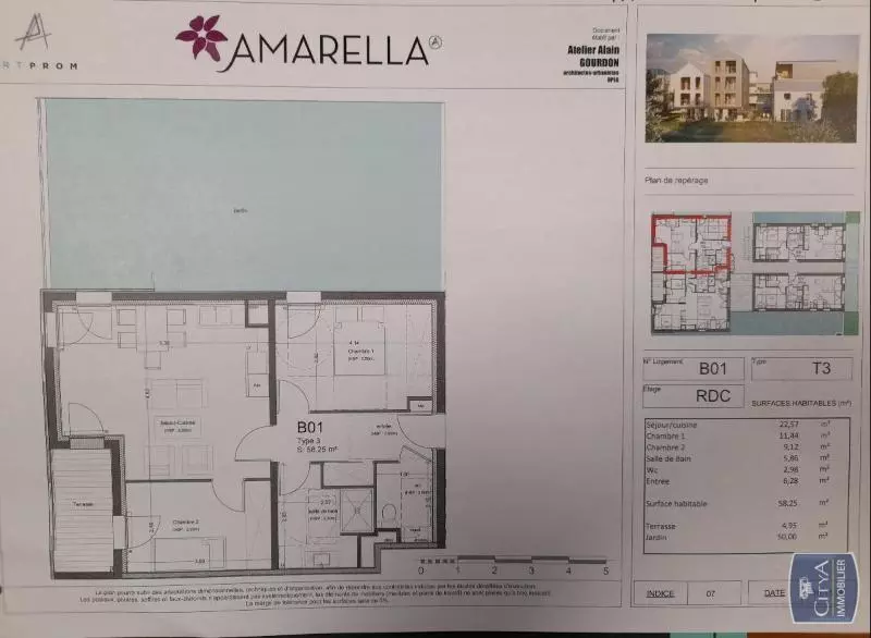 Illustration pour Appartement 3 pièces 58.25m² Photo Appartement 3 pièces 58.25m²