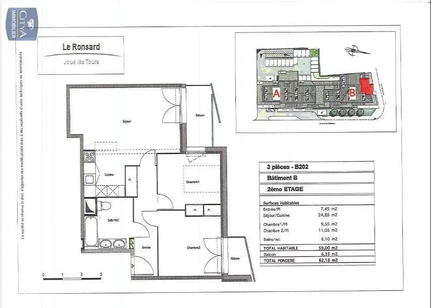 Photo 2 Appartement 3 pièces 59m²