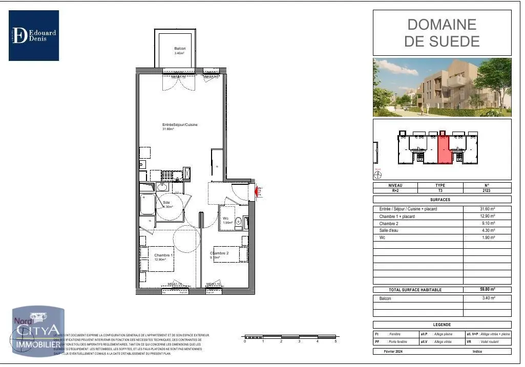 Photo 1 Appartement 3 pièces 59.8m²