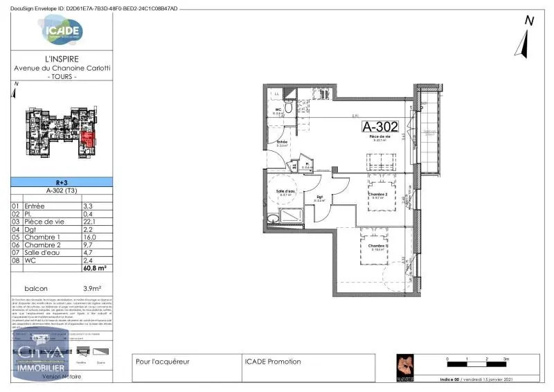 Photo 3 Appartement 3 pièces 60.8m²
