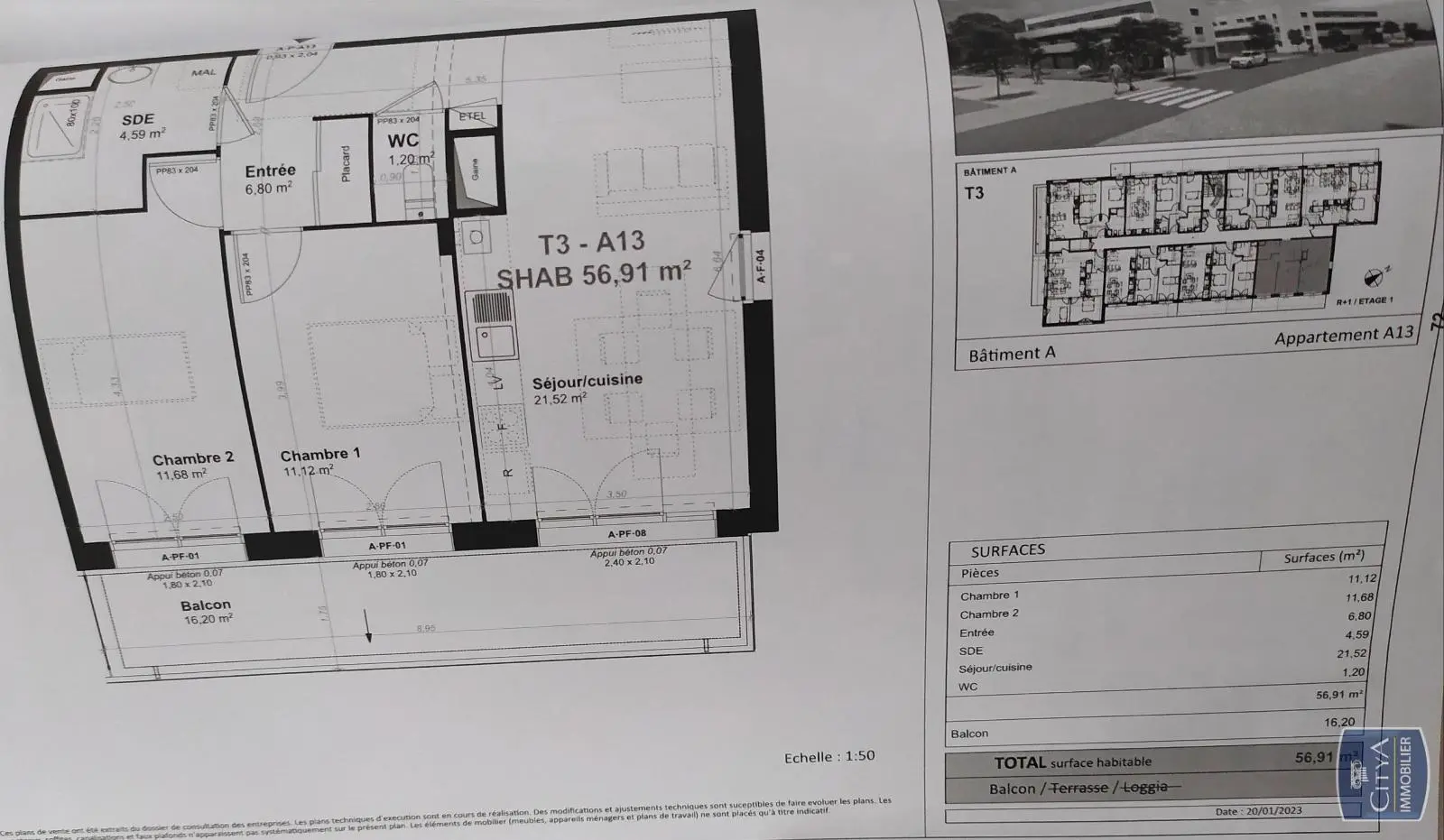 Photo 2 Appartement 3 pièces 56.91m²