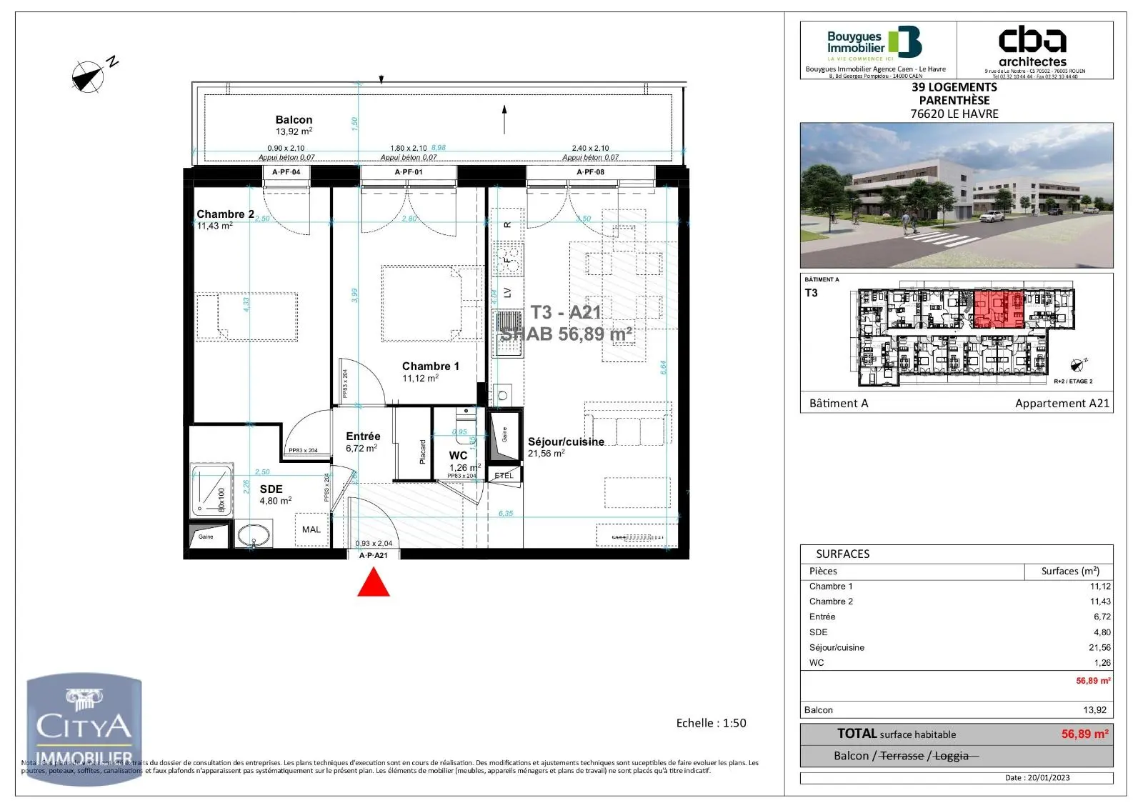 Photo 1 Appartement 3 pièces 56.89m²