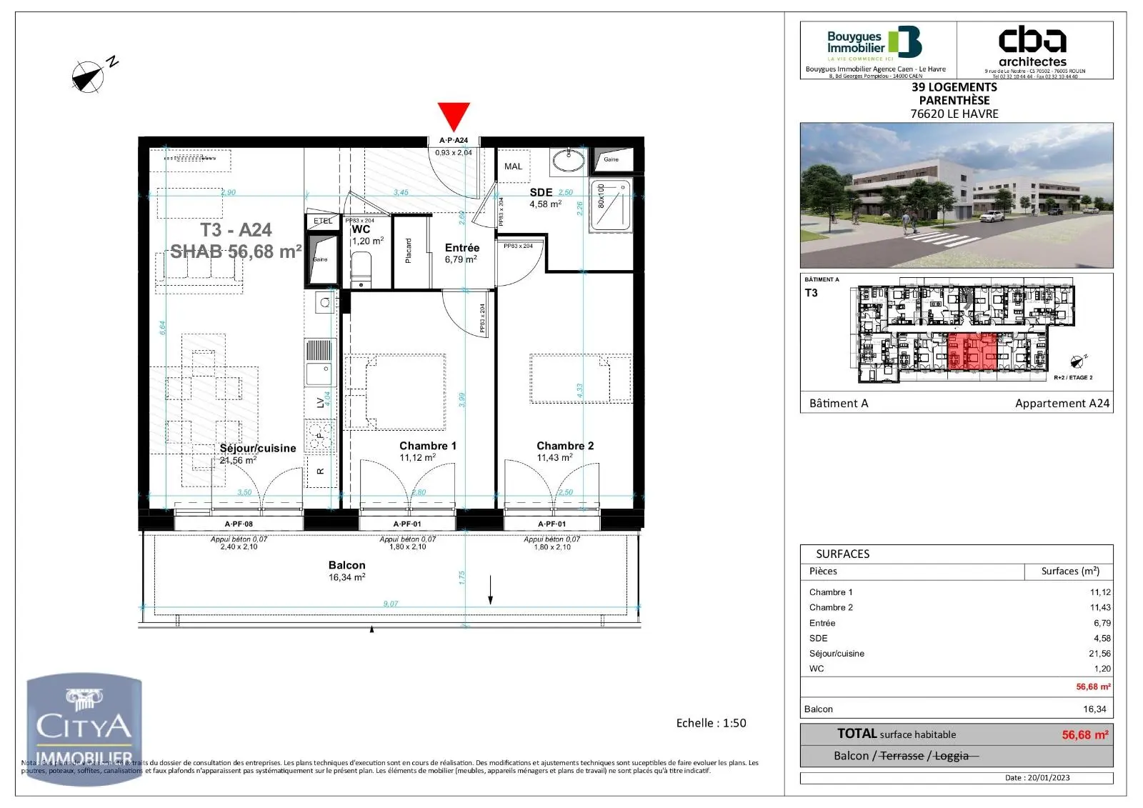 Photo 1 Appartement 3 pièces 56.68m²