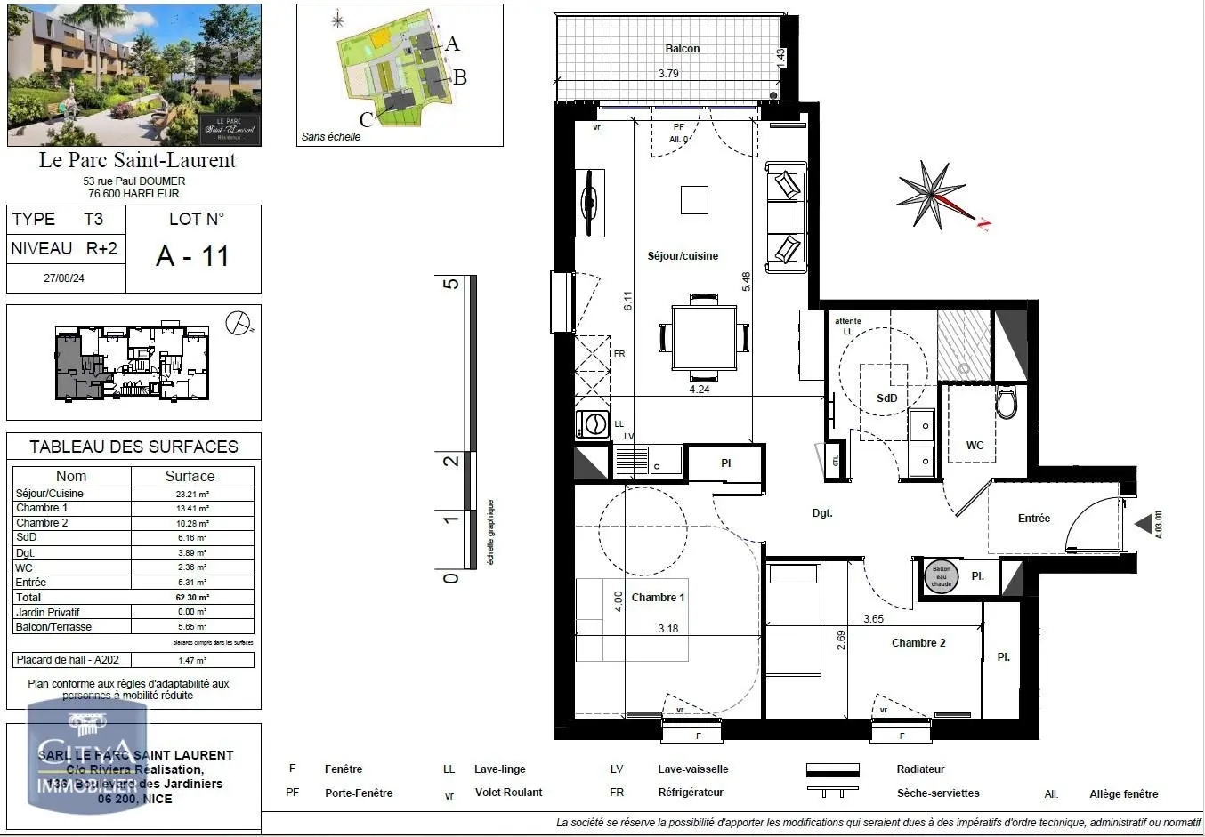 Photo 2 Appartement 3 pièces 62.3m²