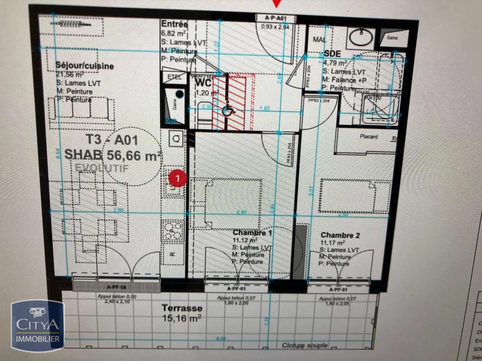 Photo 2 Appartement 3 pièces 56.66m²