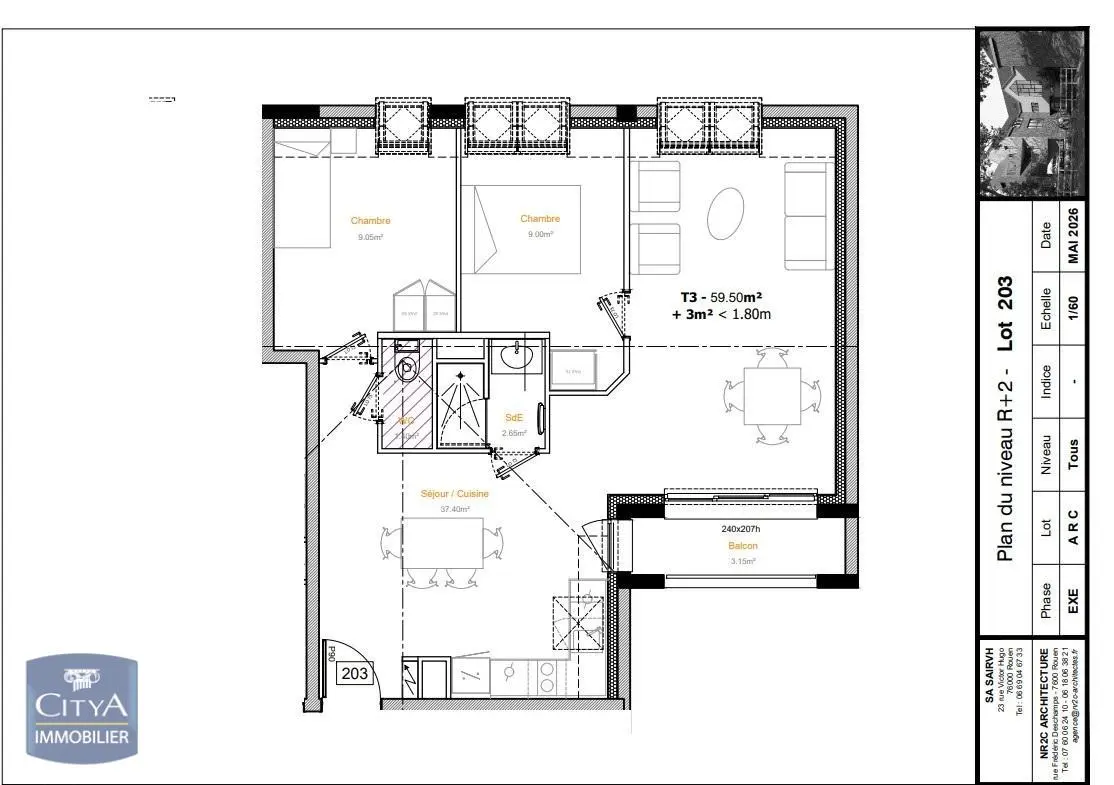 Photo 1 Appartement 3 pièces 59.8m²