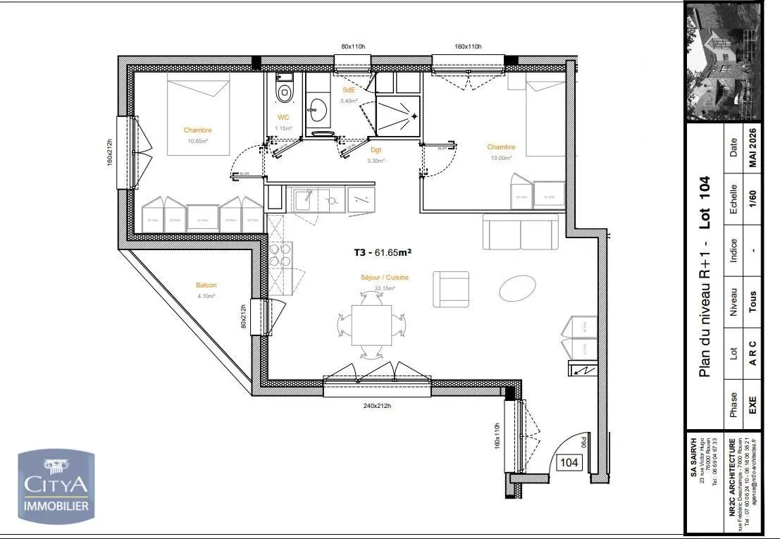 Photo 1 Appartement 3 pièces 61.65m²