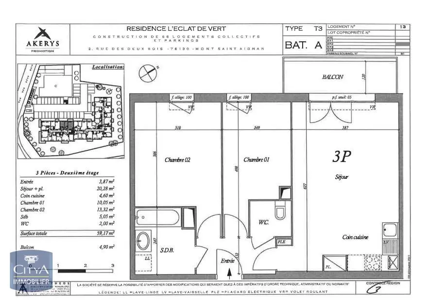 Photo 1 Appartement 3 pièces 59.17m²