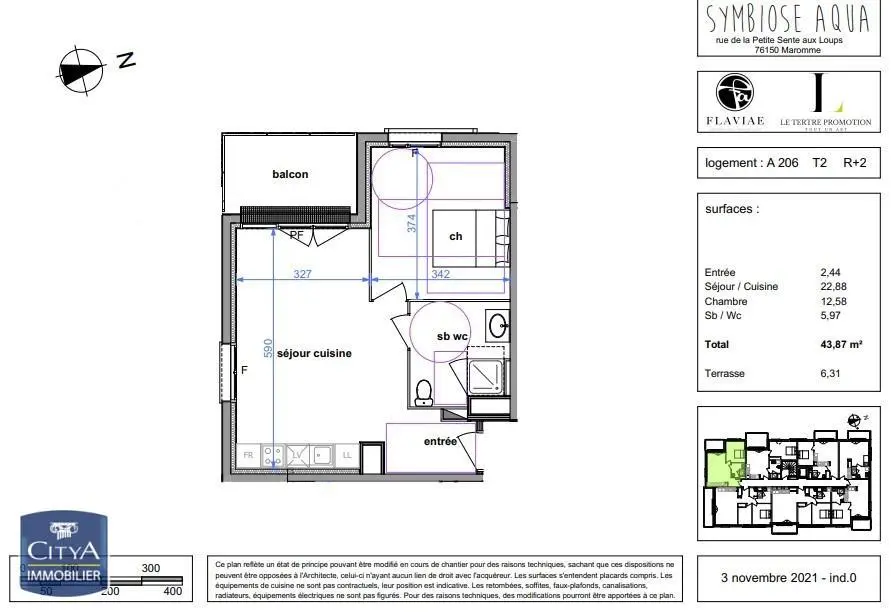 Photo 1 Appartement 2 pièces 43.87m²