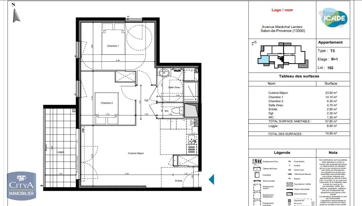 Photo 2 Appartement 3 pièces 57.8m²