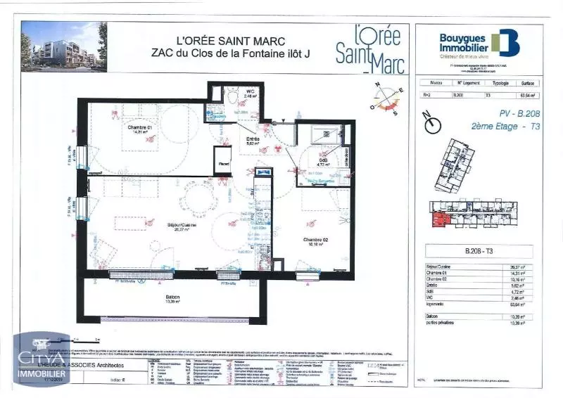 Illustration pour Appartement 3 pièces 63.47m² Photo Appartement 3 pièces 63.47m²