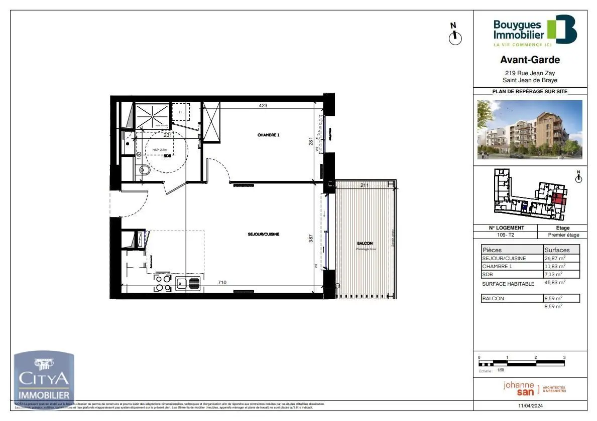 Photo 1 Appartement 2 pièces 45.83m²