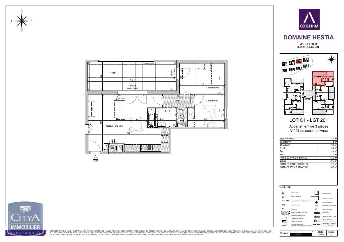 À LOUER - RESIDENCE NEUVE - RODILHAN - APPARTEMENT 3 PIECES - CLIMATISATION - TERRASSE - JARDIN - PARKING - ASCENSEUR
