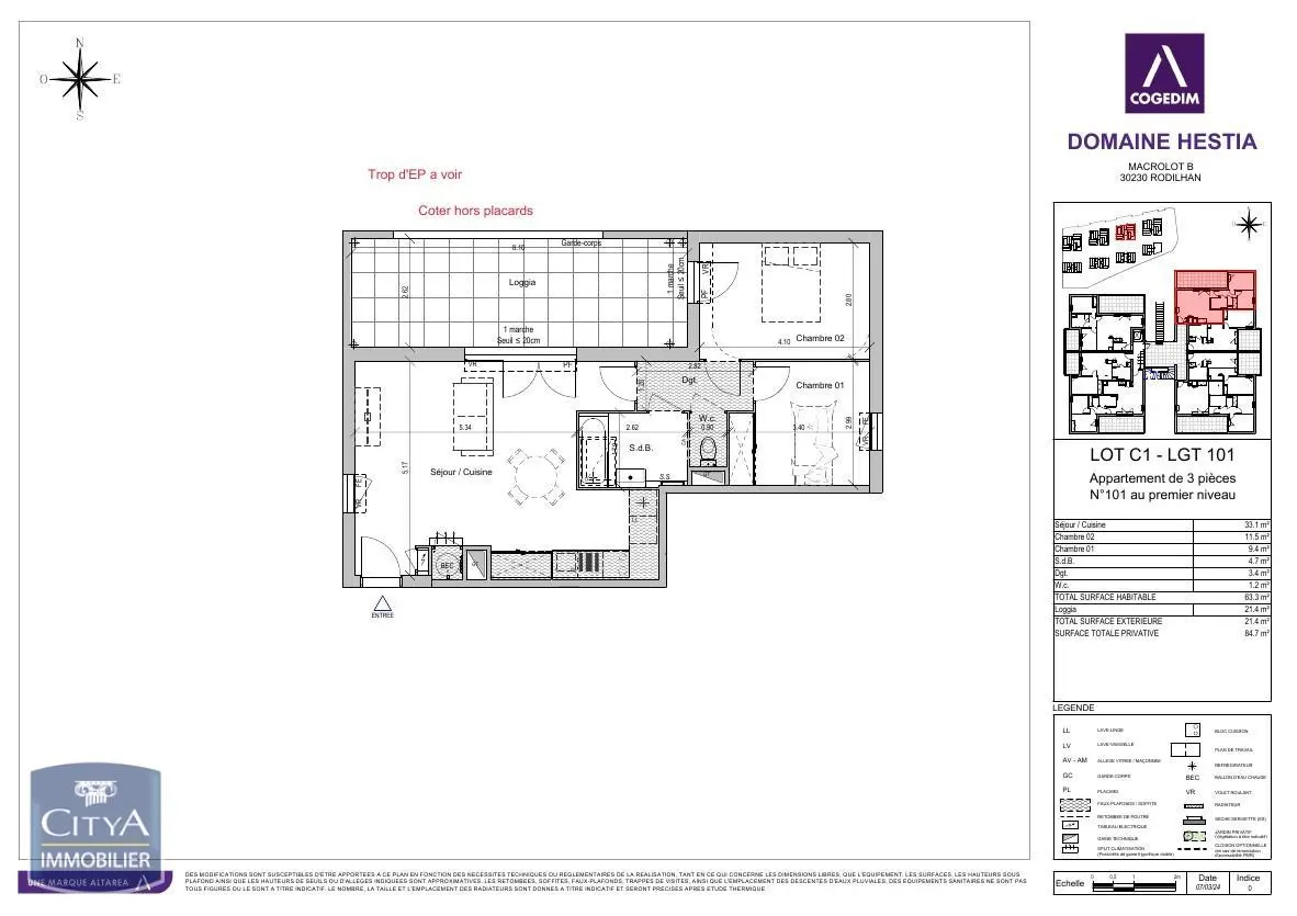 À LOUER - RESIDENCE NEUVE - RODILHAN - APPARTEMENT 3 PIECES - CLIMATISATION - TERRASSE - PARKING - ASCENSEUR