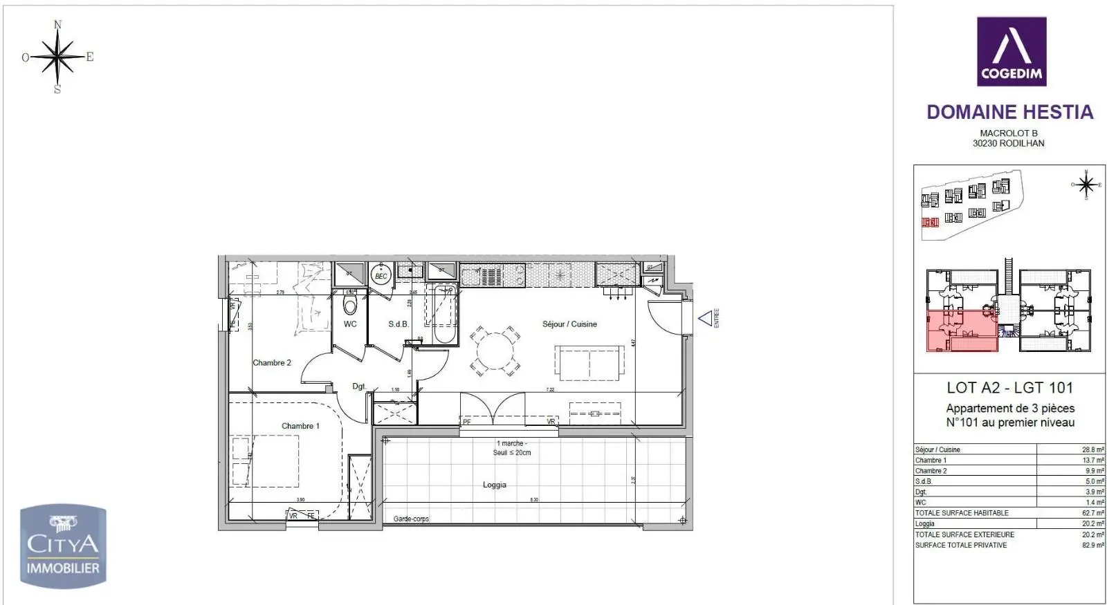 À LOUER - RESIDENCE NEUVE - RODILHAN - APPARTEMENT 3 PIECES - CLIMATISATION - TERRASSE - PARKING - ASCENSEUR